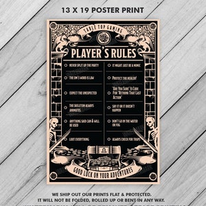Players Rules Tabletop RPG Poster, dm gift Print, DM Gift, rpg Gifts, Roll for Initiative, ttrpg posters