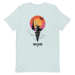 Wizard T-Shirt | Retro Fantasy Design with Spellcasting and Dragon | rpg Gamer Tee for rpg Fans, Fantasy Enthusiasts, and Collectors