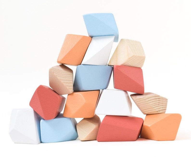 Rock Blocks Terra set van 16 Speelgoed voor peuters Montessori Speelgoed Balancerende blokken Handgemaakt cadeau voor kinderen Open Ended Play Waldorf Toys afbeelding 6