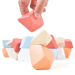 Rock Blocks Terra set van 16 Speelgoed voor peuters Montessori Speelgoed Balancerende blokken Handgemaakt cadeau voor kinderen Open Ended Play Waldorf Toys afbeelding 8