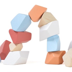 Rock Blocks Terra set van 16 Speelgoed voor peuters Montessori Speelgoed Balancerende blokken Handgemaakt cadeau voor kinderen Open Ended Play Waldorf Toys afbeelding 3