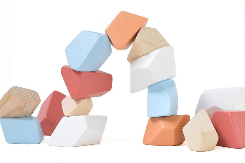 Rock Blocks Terra set van 16 Speelgoed voor peuters Montessori Speelgoed Balancerende blokken Handgemaakt cadeau voor kinderen Open Ended Play Waldorf Toys afbeelding 3