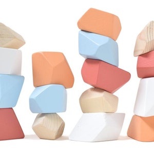 Rock Blocks Terra set van 16 Speelgoed voor peuters Montessori Speelgoed Balancerende blokken Handgemaakt cadeau voor kinderen Open Ended Play Waldorf Toys afbeelding 2