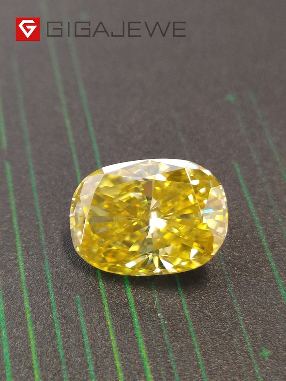 GIGAJEWE Vivid Yellow Crushed Ice Moissanite Stone, Elongated Cushion Cut