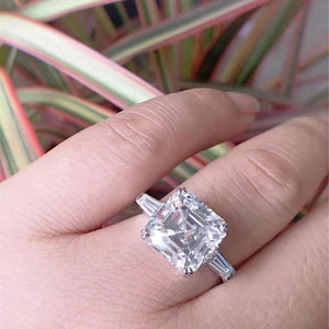 7ct D Color Asscher Cut Moissanite 18K White Gold Solitaire Ring ...