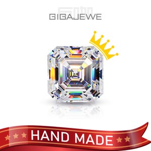 GIGAJEWE White D color FL Clarity Best Manual Cut Asscher Cut  Moissanite Loose GemStone  By Excellent Cut With Certificate,Jewelry Making