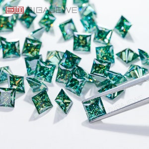 GIGAJEWE Blue Green color Princess Cut Machine Cut Moissanite Loose Gemstone With Certificate by Excellent Cut  For Jewelry Making