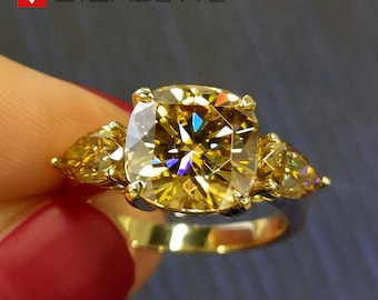 4.5Ct Yellow Cushion Cut Ring Moissanite 9K/14K/18K Yellow Solid Gold  Ring, Moissanite Ring,Engagement Ring, Gold Ring, Christmas Gifts