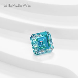 GIGAJEWE Ocean Blue color VVS1 Asscher Hand Cut Moissanite Loose GemStone  By Excellent Cut With Certificate for Jewelry Making