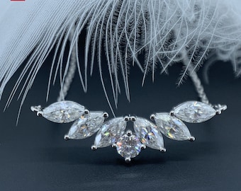 3.0ct 9K/14K/18K White Solid gold Marquise cut Moissanite Diamond Necklace,Engagement Necklace,Wedding Necklace,Lab Grown Diamond Necklace