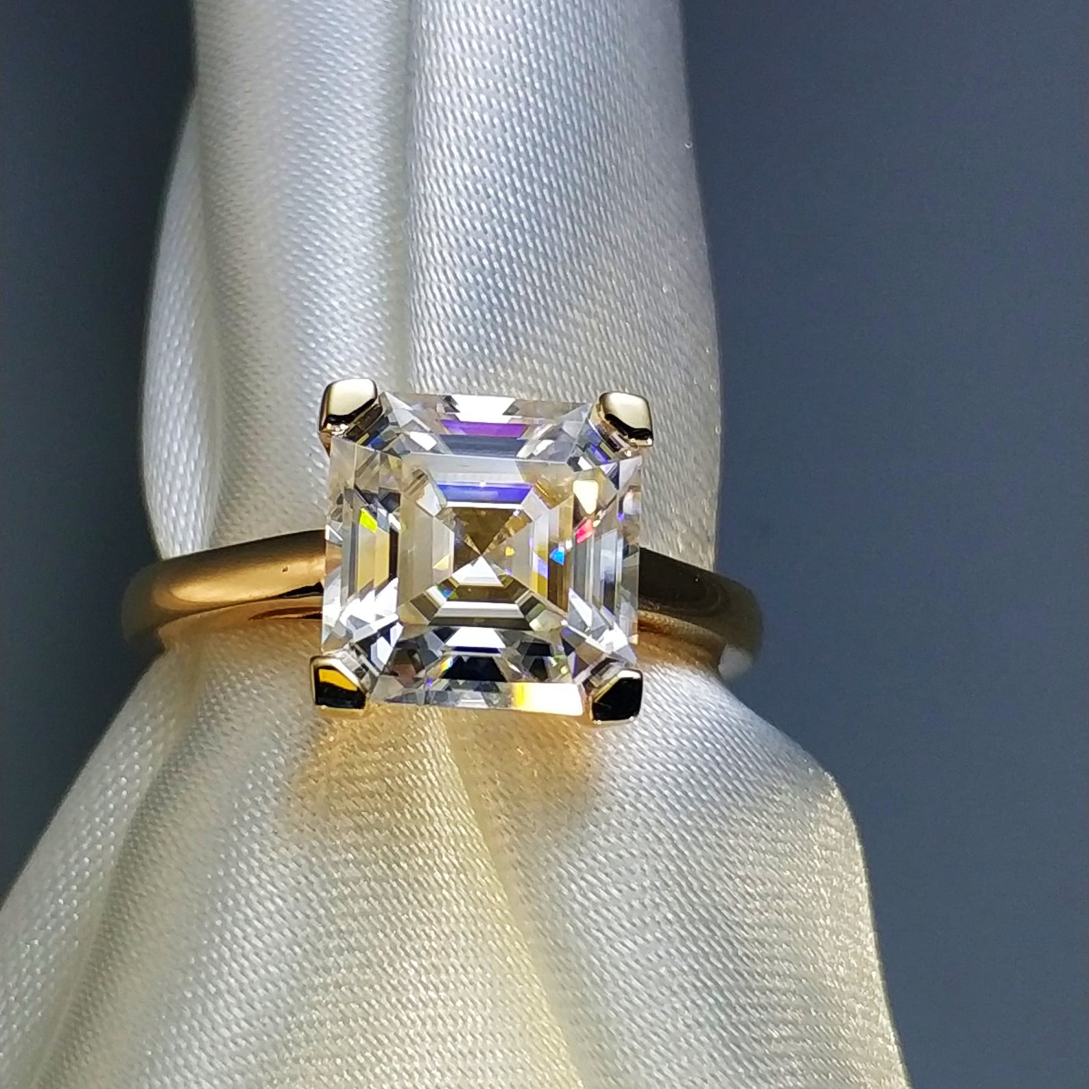 3 Ct Asscher Cut Ring Moissanite 9K/14K/18K Yellow Gold Etsy