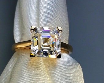 GIGAJEWE 3 Ct Asscher Cut Ring Moissanite 9K/14K/18K Yellow Gold Solitaire Ring, Moissanite Ring, Wedding  Engagement Ring, Gold Ring