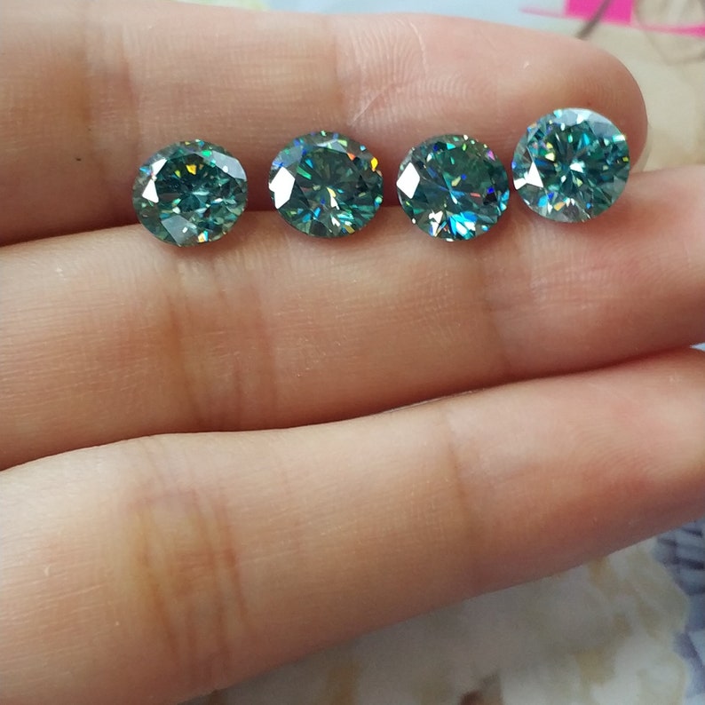 Blue Color Round Cut Moissanite Stone Loose Diamond Gemstone Etsy