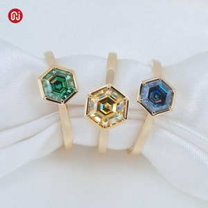 1ct 9K/14K/18K Yellow Solid gold 6mm 1ct Hexagon Step Cut  Moissanite  Ring,Engagement Ring,Wedding Ring,Women Ring