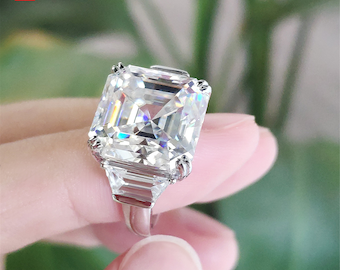 9.76ct D color Asscher Cut Moissanite 9K/14K/18K  White Solid Gold  Ring, Moissanite Ring, Wedding Ring, Engagement Ring, Anniversary Gift
