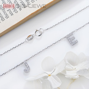 GIGAJEWE Collar de oro sólido blanco 9K/14K/18K Color blanco D Collar con nombre inicial personalizado Collar con letras espaciadas,Collar con inicial personalizado