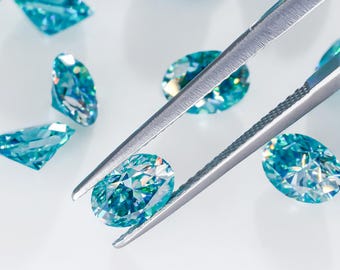 Ocean Blue Oval Moissanite Gemstone: VVS1 Synthetic Stone, Jewelry Making