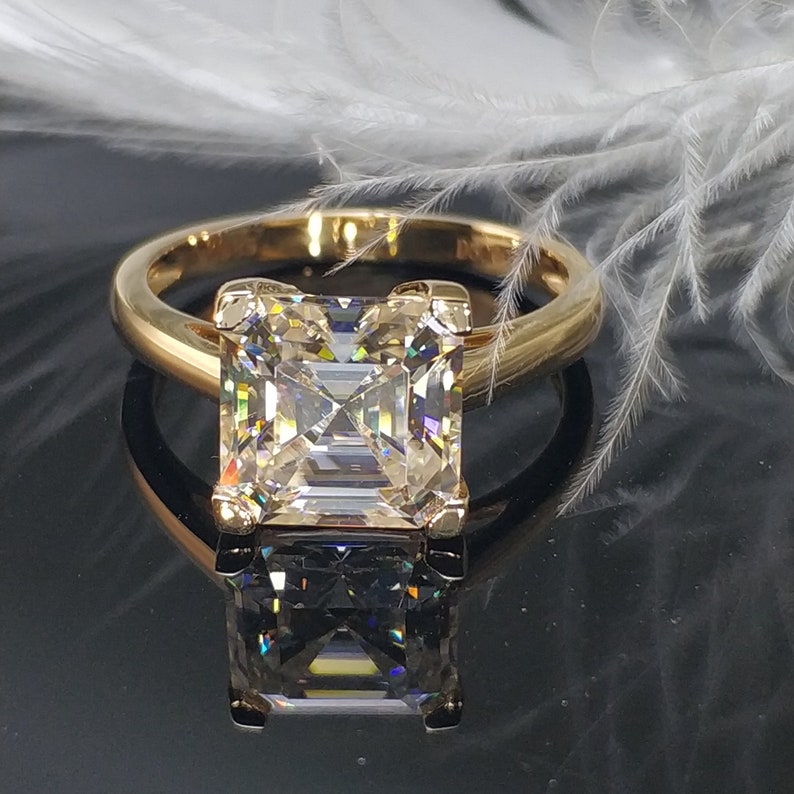 3 Ct Asscher Cut Ring Moissanite 9K/14K/18K Yellow Gold | Etsy