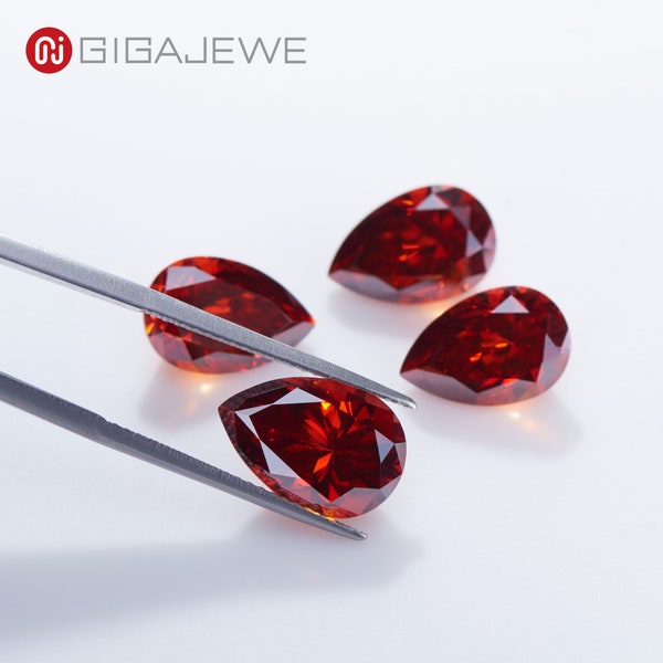 GIGAJEWE Red color  Moissanite Hand cut Pear Shape  Loose Beads Gem Decorative Jewelry Stones With Certificate