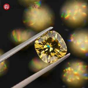 GIGAJEWE Nova Yellow Color Moissanite Stone Loose Gemstone Yellow Cushion Cut Loose Gemstones Christmas Gifts