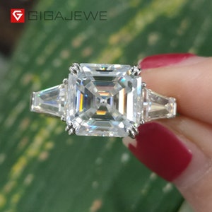 GIGAJEWE 6.2ct D color 10mm Asscher Cut Moissanite 9K/14K/18K White Solid Gold  Ring, Moissanite Ring, Wedding Ring, Engagement Ring