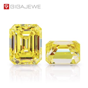 GIGAJEWE Natural Fancy Yellow Moissanite Stone Loose Gemstone Vivid Yellow Emerald Cut Synthetic Diamond Loose Gemstones Christmas Gifts