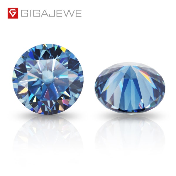 GIGAJEWE Natural Vivid Blue Color Round Cut Moissanite Loose VVS1 Synthetic gemstone by Excellent Cut e For Jewelry Making and Gift