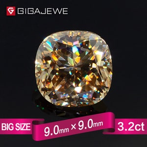 GIGAJEWE Excellent Quality Big Size Cut Yellow Color 3.2ct Cushion Moissanite Loose Stone Synthetic Beads for jewelry making