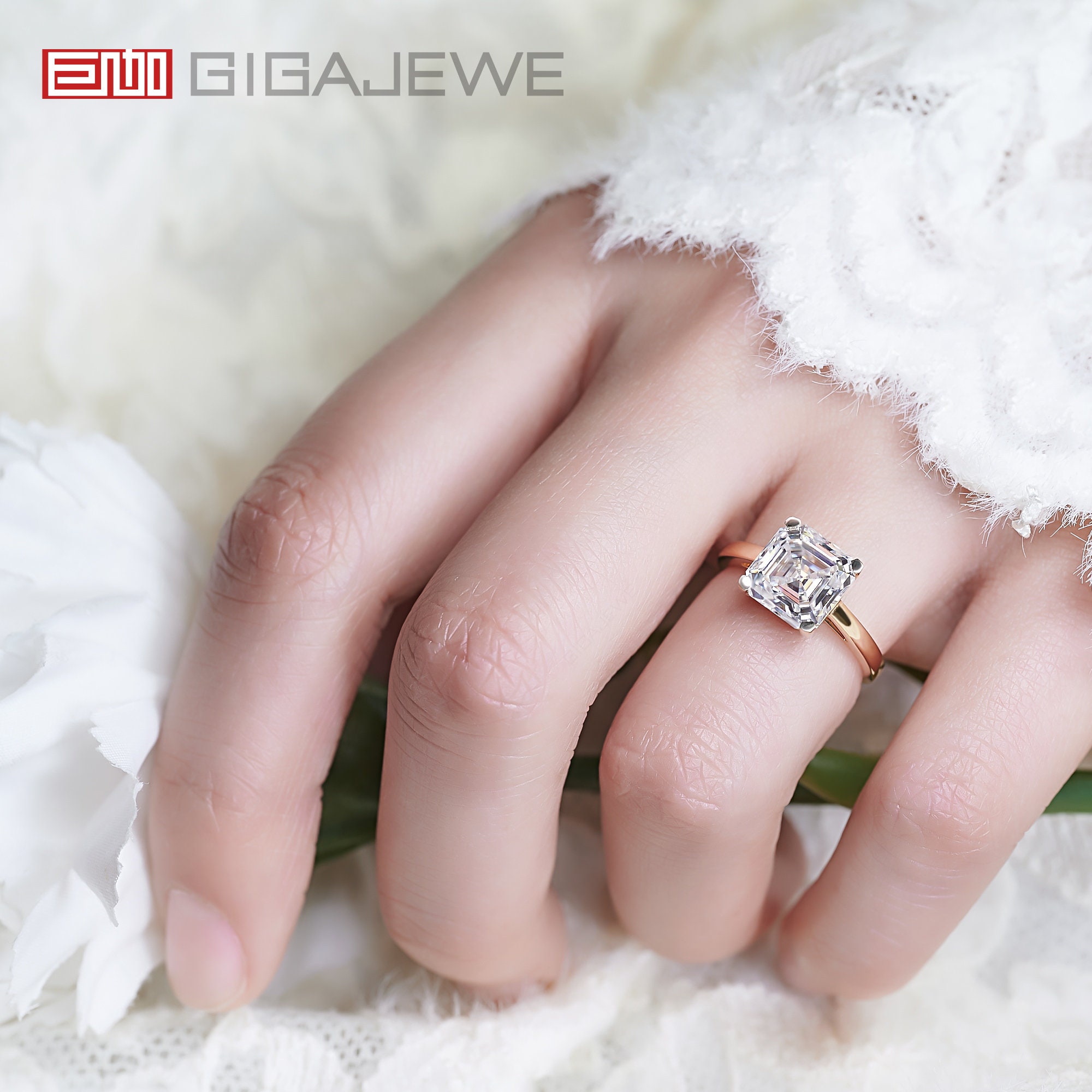 モアサナイト　指輪　リング　3ct　アッシャーカット　ソリティア　フリーサイズ GIGAJEWE 3カラット アッシャーカット リング モアッサナイト 9K/14K