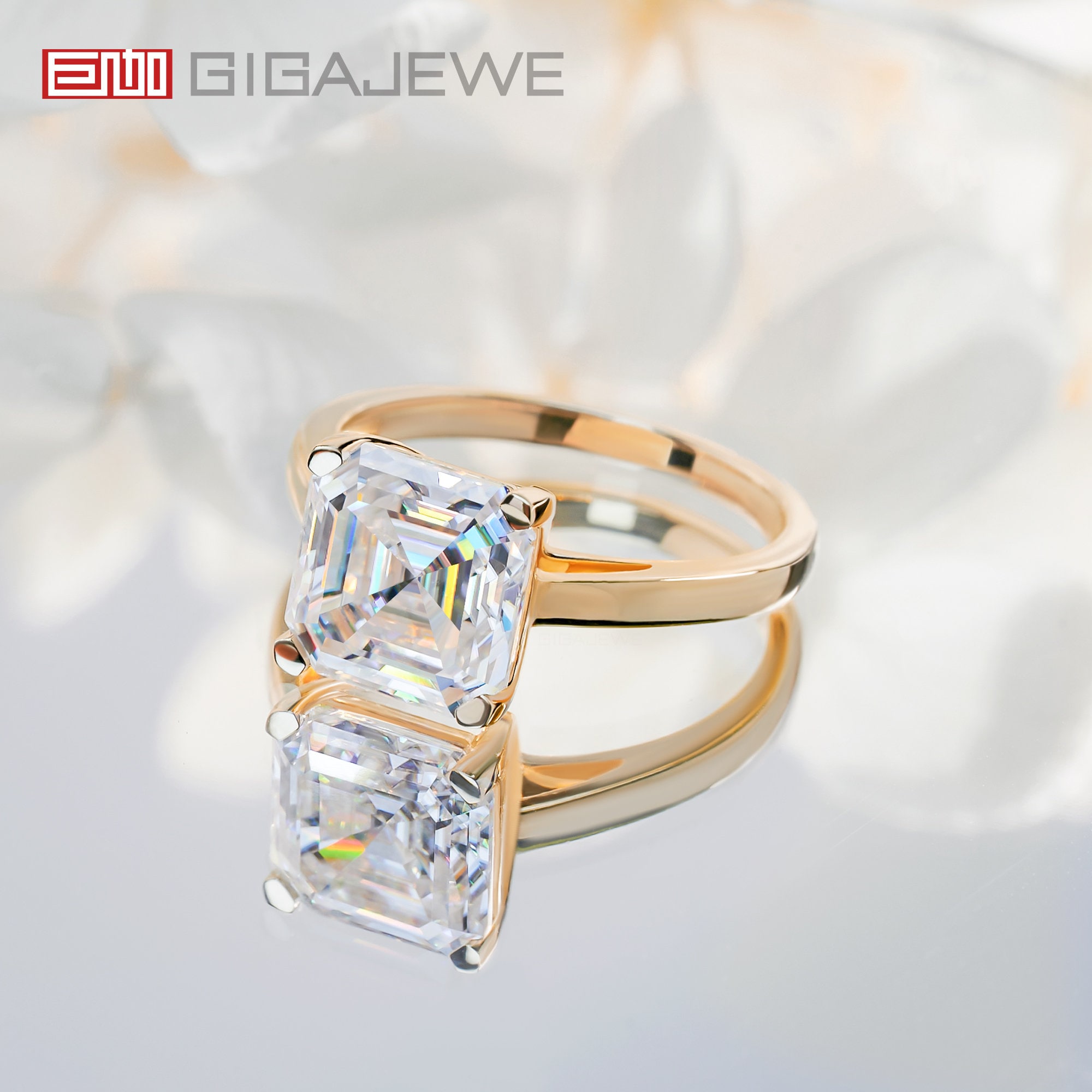 GIGAJEWE 3カラット アッシャーカット リング モアッサナイト 9K/14K