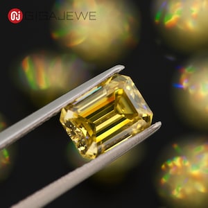 GIGAJEWE Nova Yellow Moissanite Stone Loose Gemstone  Yellow Emerald Cut Synthetic Diamond Loose Gemstones Christmas Gifts