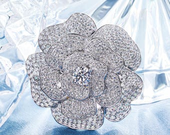 GIGAJEWE Total 8ct DEF white  color moissanite Brooches 925 Silver Plated 18K White Gold Brooches  Moissanite Brooches,Flower Brooches