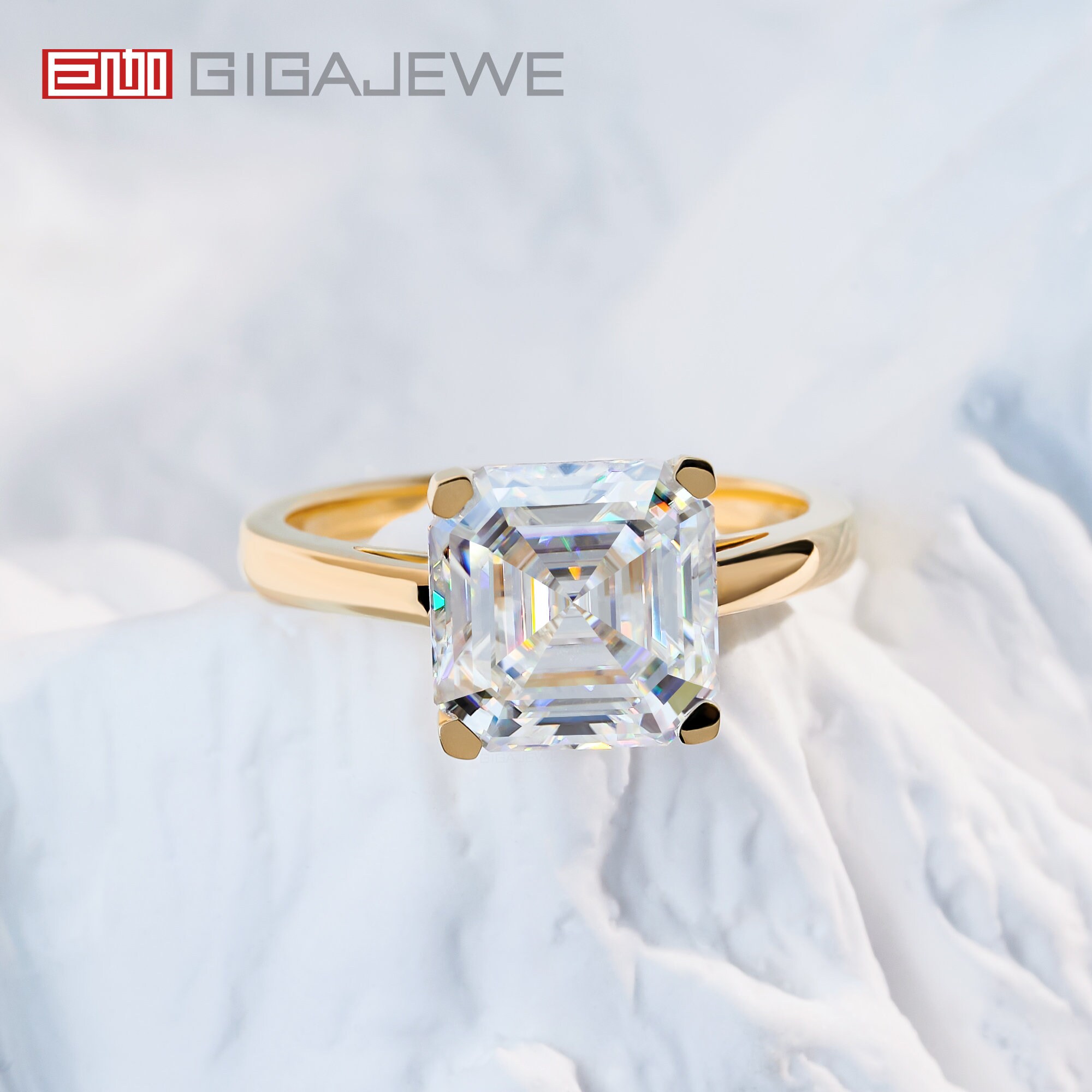 GIGAJEWE 3カラット アッシャーカット リング モアッサナイト 9K/14K