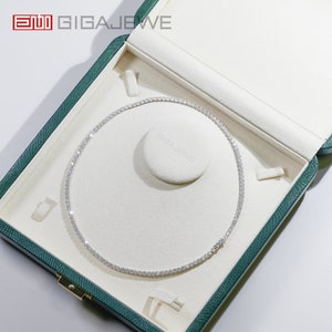 GIGAJEWE 9K/14K/18K Solid Gold 2/3mm Round Cut White VVS1 Moissanite  Diamond Test Passed Tennis Necklace