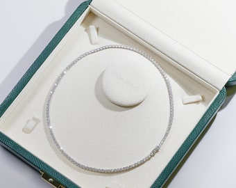 GIGAJEWE 9K/14K/18K Solid Gold 2/3mm Round Cut White VVS1 Moissanite  Diamond Test Passed Tennis Necklace