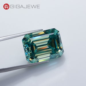 GIGAJEWE Blue Green Color Emerald cut VVS With Certificate Moissanite Loose Gemstone Excellent Cut