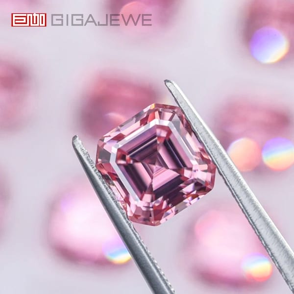 GIGAJEWE Sakura Pink color VVS1 Asscher Hand Cut Moissanite Loose GemStone By Excellent Cut With Certificate for Jewelry Making