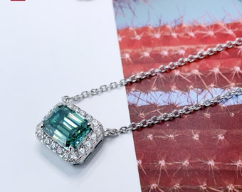 GIGAJEWE Smaragdslipad Grön Moissanit Halsband, 9K Vitt Guldhänge, 2ct