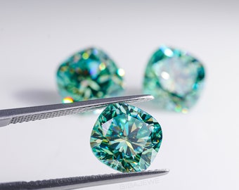 GIGAJEWE Cyan Blue Moissanite Gemstone, Cushion Cut Loose Stone