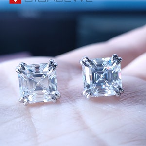 GIGAJEWE 2.0 CT Asscher Cut Moissanite örhängen, massivt gult guld