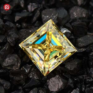 GIGAJEWE 11mm 7ct Natural Fancy Yellow  Moissanite Stone Loose Gemstone Right Asscher Cut Vivid Yellow  Moissanite Loose