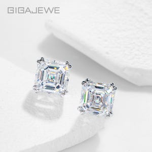 GIGAJEWE 4.0 CT Asscher-slipad Moissanit örhängen, 9K/14K/18k vitt guld