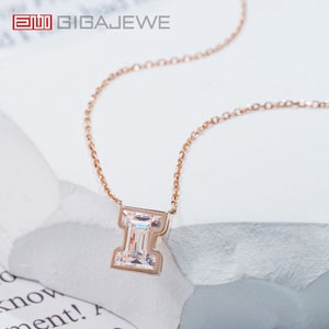 GIGAJEWE-collar de oro macizo rosa de 9K/14K/18K, Color blanco D, collar con nombre inicial personalizado, collar con letra I, collar con inicial personalizado