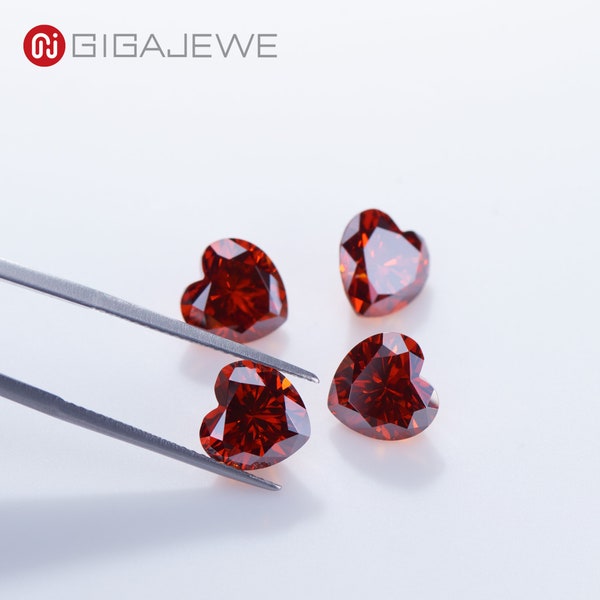 GIGAJEWE Red Color Best Manual Heart Cut VVS1 Moissanite Loose Stone VVS1 Excellent Cut Grade Test Positive For Jewelry Making