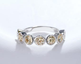 GIGAJEWE Champagne Moissanite Ring, 9K/14K/18K White Gold Engagement Ring