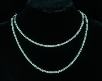 GIGAJEWE Hand Setting Stone 925 silver plated 18K gold 3mm Round Cut Cyan Color VVS1 Moissanite  Tennis Necklace ,Tennis Choker Necklace