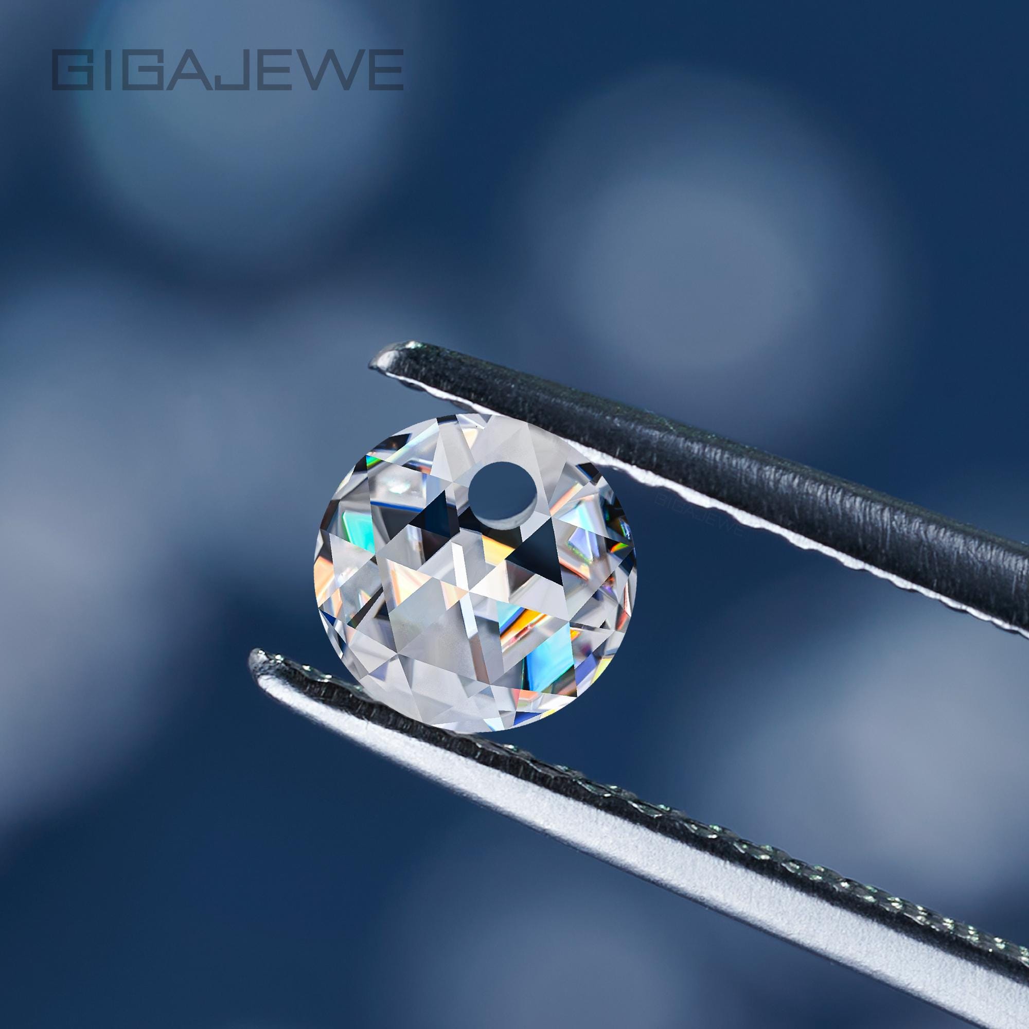 GIGAJEWE  Round Shape Rose Cut Drill Holes Moissanite White D Color VVS1  Best Manual Cut Excellent Cutting Moissanite For Jewelry Making