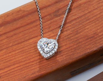 GIGAJEWE 2.0ct 9k/14k/18K White gold Heart cut Moissanite White side stone 0.8ct Necklace,Engagement Necklace,Wedding Necklace,Gold Necklace