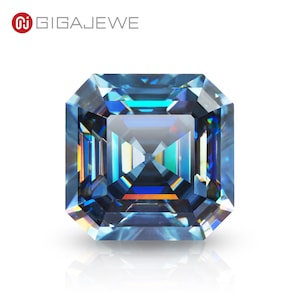 GIGAJEWE Natural Fancy Blue color VVS1 Asscher Hand Cut Moissanite Loose GemStone  By Excellent Cut With Certificate for Jewelry Making