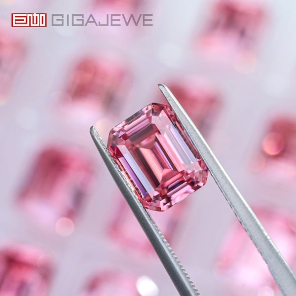 GIGAJEWE Sakura Pink color Best Hand Emerald Cut VVS With Certificate Moissanite Loose Gemstone Excellent Cut fr Jewelry Making